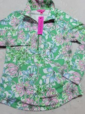 Lilly Pulitzer Floral Quarter Zip Pullover Sweatshirt Green Pink Women Size S