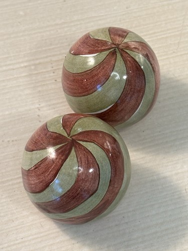 Set of 2 MacKenzie-Childs SWIRL Pottery Cabinet Knobs Drawer Pulls VINTAGE