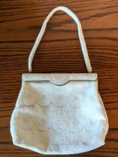 Vintage Michel Swiss Paris beaded clutch evening purse 1 strap white bag France