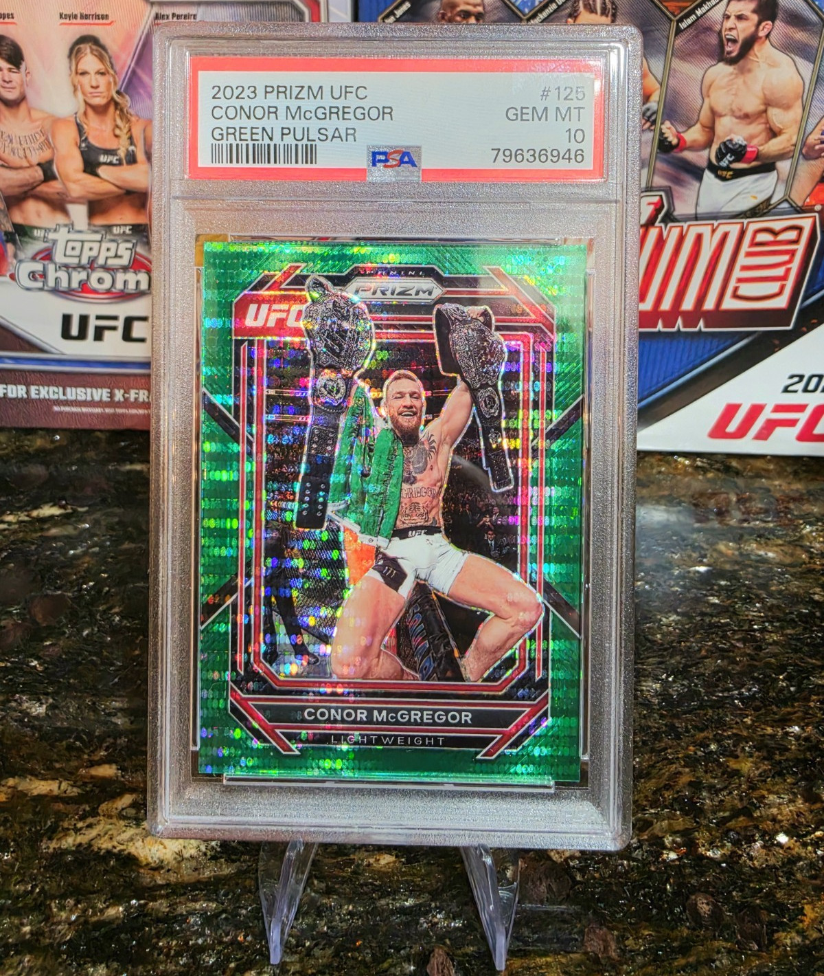 2023 Panini Prizm UFC Conor McGregor #125 Green Pulsar Prizm /25 PSA 10