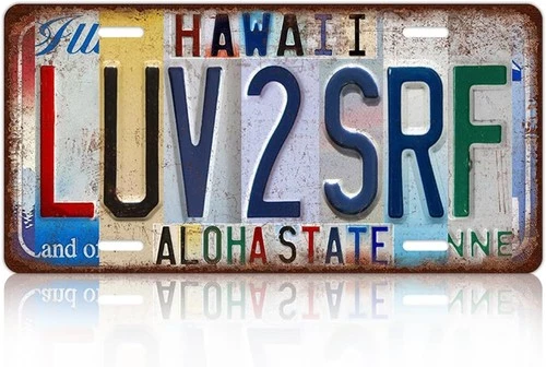 Vintage City Wall Decor Hawaii Luv 2 Srf License Plate Metal Sign Tin Signs Post