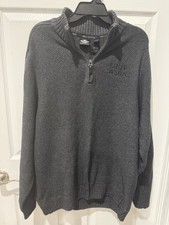 Harley Davidson Men&rsquo;s Sweater Large Grey Embroidered Biker Motorcycle 1/4 Zip