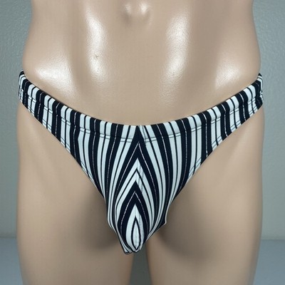 Starwear Custom Made Maverick Style Silver Stripe C-Ring Pouch Thong Size Small