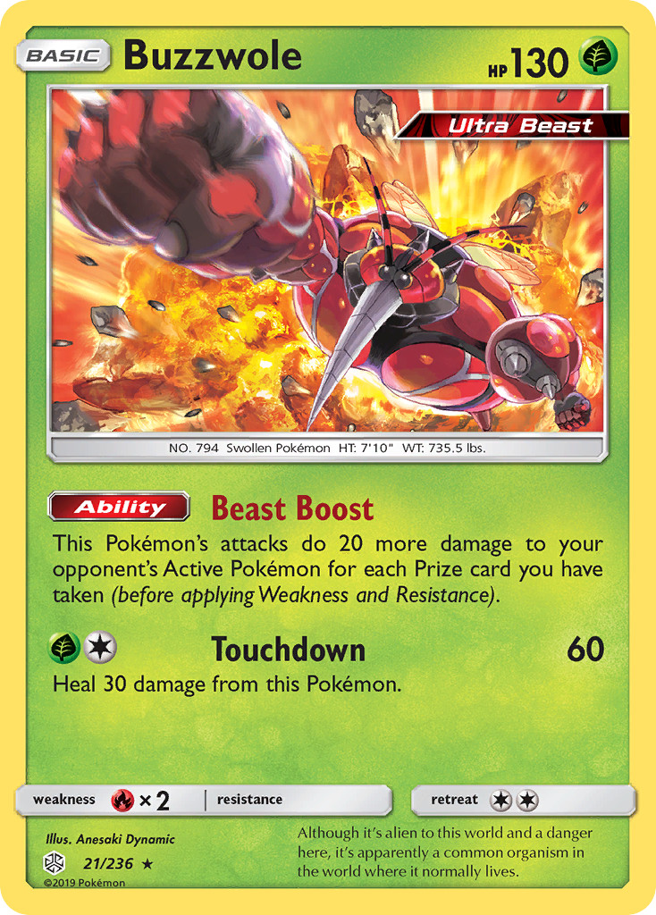 BUZZWOLE 21/236 HOLO RARE COSMIC ECLIPSE POKEMON REVERSE HOLO NM