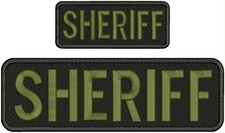 SHERIFF EMBROIDERY PATCH 10X3 AND 5X2 HOOK ON BACK OD GREEN ON BLACK