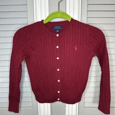 Girls' Polo Ralph Lauren Maroon Cable Knit Button Up Cardigan Size 7