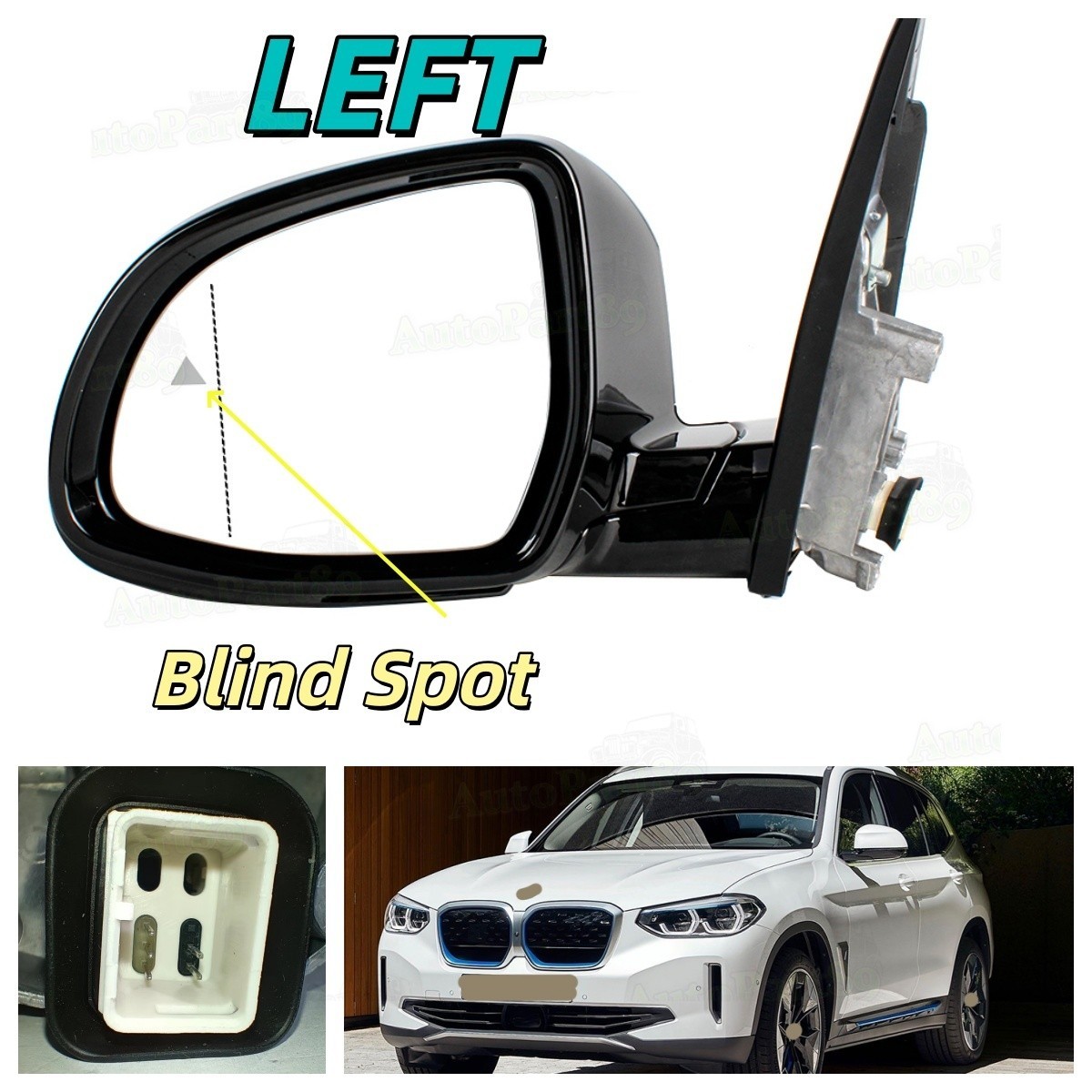 WHITE LEFT DRIVER MIRROR FOR BMW X3 2018 2019 2020 2021 2022 2023 2024 W/BMS