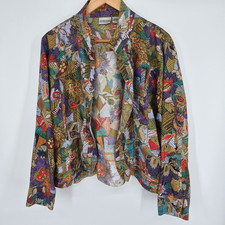 Chico's 100 Silk Jacket Women Sz: 3 XL Floral Multicolor Snap Button Cuffs