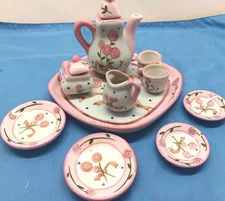 Ganz Miniature Tea Set Bella Casa Teapot Tray Sugar Creamer Cups Saucers