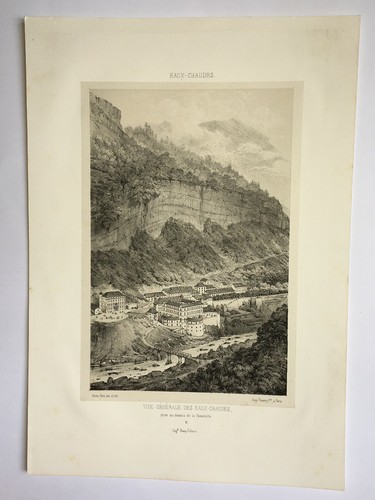 VUE PASSERELLE EAUX CHAUDES Lithographie VICTOR PETIT Pyrenees Atlantiques 1860 - Picture 2 of 4