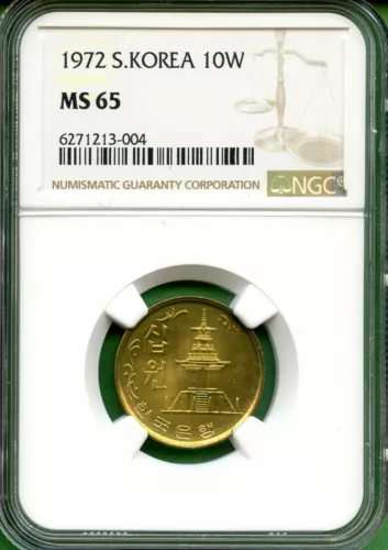 KOREA  1972  10 WON   NGC MS 65  HIGH GRADING   