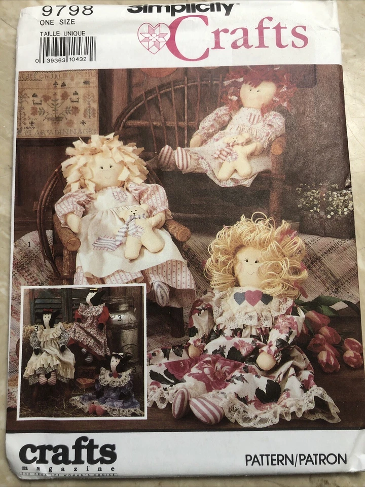 Vtg 90s cloth rag doll craft pattern Prairie Style yarn hair 24" Cow doll too - Image 2 of 4