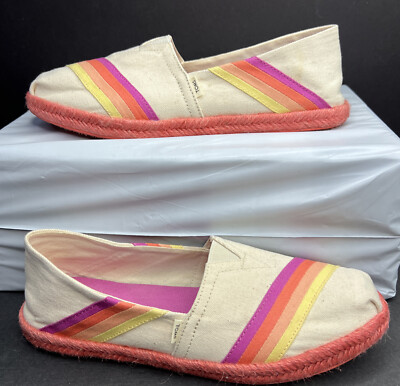 Toms Classic Natural Canvas Multi Color Rainbow Sunset Slip On