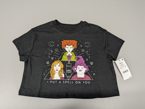 Hocus Pocus "I PUT A SPELL ON YOU" Girls Halloween Cropped T-Shirt Tee New