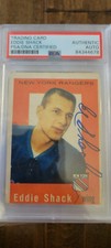 1959-60 TOPPS SIGNED CARD EDDIE ED SHACK RANGERS LEAFS KINGS SABRES PSA DNA # 57