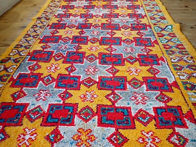 Geometrischer Marokkanischer Teppich Sterne Exquisites Design Mitte 20. Jahrhundert Boho Hochflor