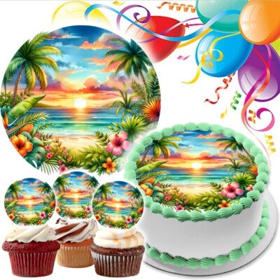 Aloha Cake Topper Party Deco Edible Birthday Celebration Cupcake Hawaii Tropical