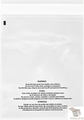 100 9x12 Self Seal Suffocation Warning Clear Poly Bags 1.5 mil Free Shipping