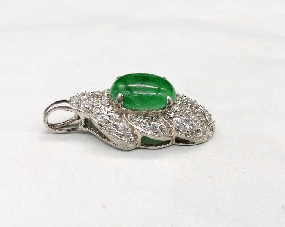ciondolo donna argento925 con giada burma verde e zirconi incastonati luminoso - Immagine 4 di 4