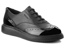 Geox J Thymar Black Leather Girls School Shoes J744FE