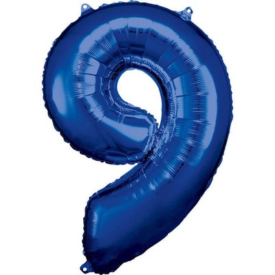Blauer Folienballon „Alter 9“ – 18 Zoll Holografisch (unaufgeblasen)