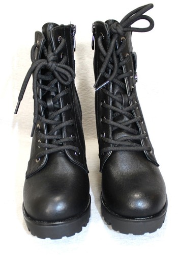 Dreampairs Women Ankle Boots High Chunky Heel Lace Up Side Zipper Black Size 7.5 - Picture 3 of 9