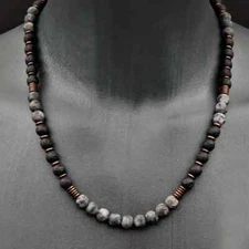 Copper Hematite & Larvikite Choker Necklace – Unisex Black Lava Beaded Crystal