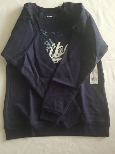 Hanes Boy's Soft Sweats Sweatshirt Blue Navy "Football" Size L (10-12) - Picture 8 of 13