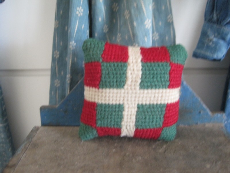 Antique Red Green White Fabric Little Pincushion Great Colors for Christmas Find