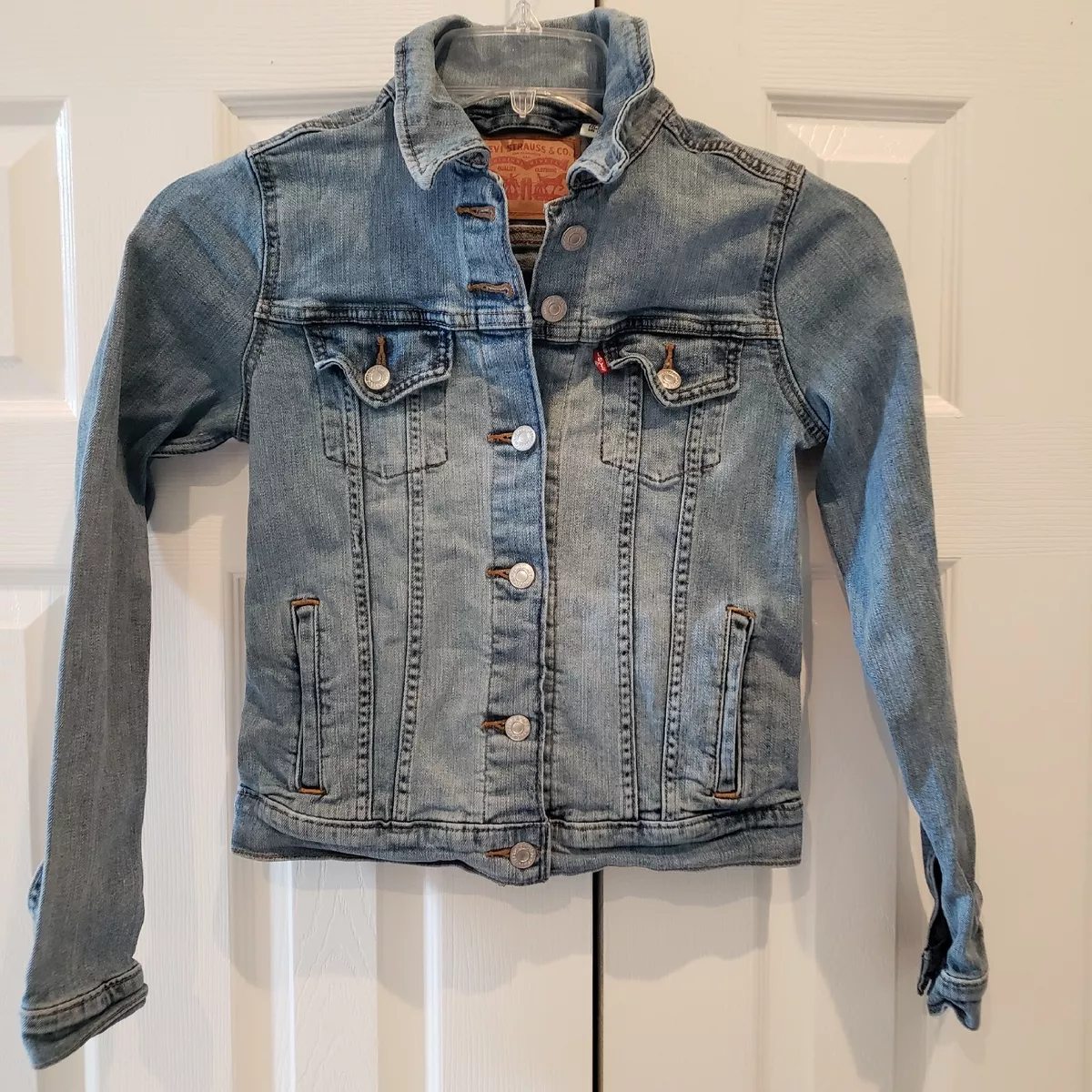 Levis Jean Jacket Womens Light Wash Distressed Denim Original Trucker Size  XS