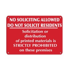 Horizontal Metal Sign Multiple Sizes No Soliciting Allowed Do Solicit Residents