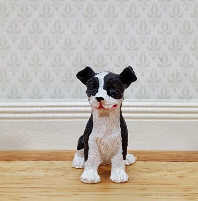 THE DOLLS HOUSE EMPORIUM Dollhouse Puppy Dog Border Collie Sitting 1:12 Scale Miniature Pet Cast Resin