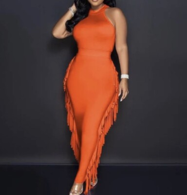 Orange Sleeveless Tassel Bodycon Maxi Skirt Set For Women Size Small | eBay