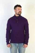 Ralph Lauren Men's Purple Cotton Knitted High Neck Jumper Sweater Size M