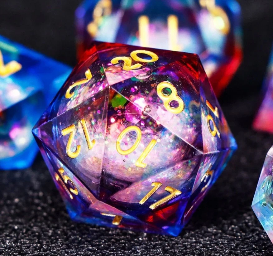 Sharp Edges DND Dice Blue red Polyhedral Liquid core Resin handmade rpg dice set - Image 4 of 4