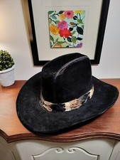 Vintage YA Cowboy Hat Black Suede With Feather Band 7.5M Fascinating Flips