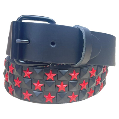 Mens Womens Red Star Black Pyramid Leather Belt UK
