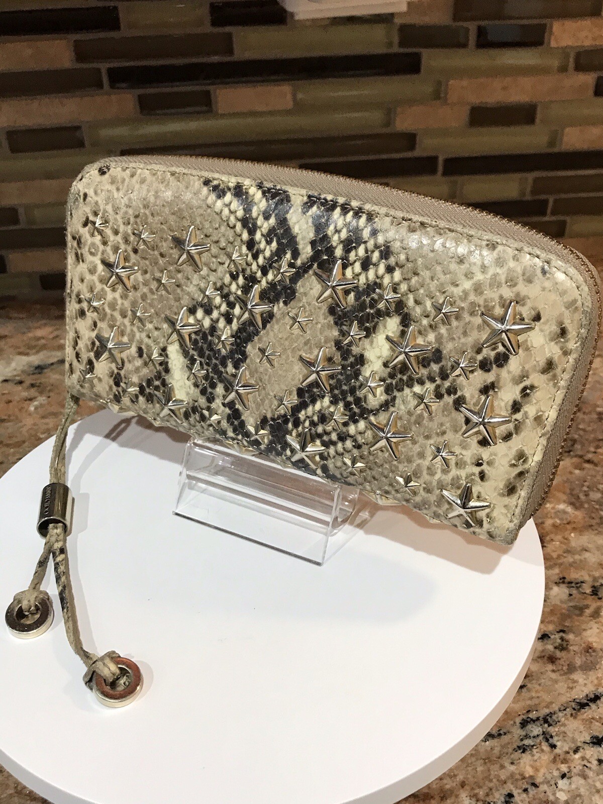 JIMMY CHOO Star Studded Python Embossed Leather Z… - image 20