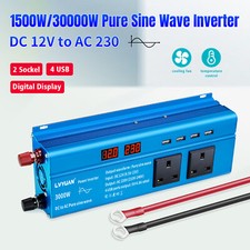 1500W 3000W Power Inverter Pure Sine Wave DC 12V to AC 230V 4USB Converter Camp