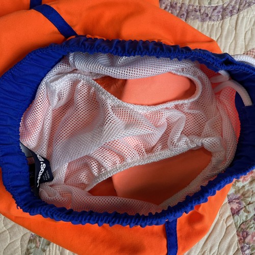Lands End Boys Medium M 8 S Slim Swim Suit Trunks Shorts Orange Blue - Picture 9 of 10
