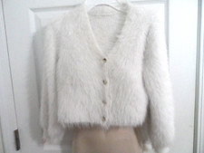NWOT Shein Dressy White Cropped Jacket Shaggy Faux Fur Size Girls 8 Button Front