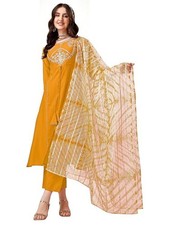 Indian Women Festival Kurta Palazzo Pant with Dupatta Set Yellow Designer Dress