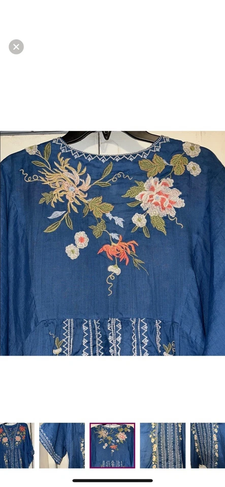Túnica bohemia bordada floral azul Johnny Was para mujer talla XL Foto 3 de 4
