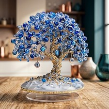 Evil Eye Tree Blue Crystal Bonsai Handmade Protection Home Decor Gift