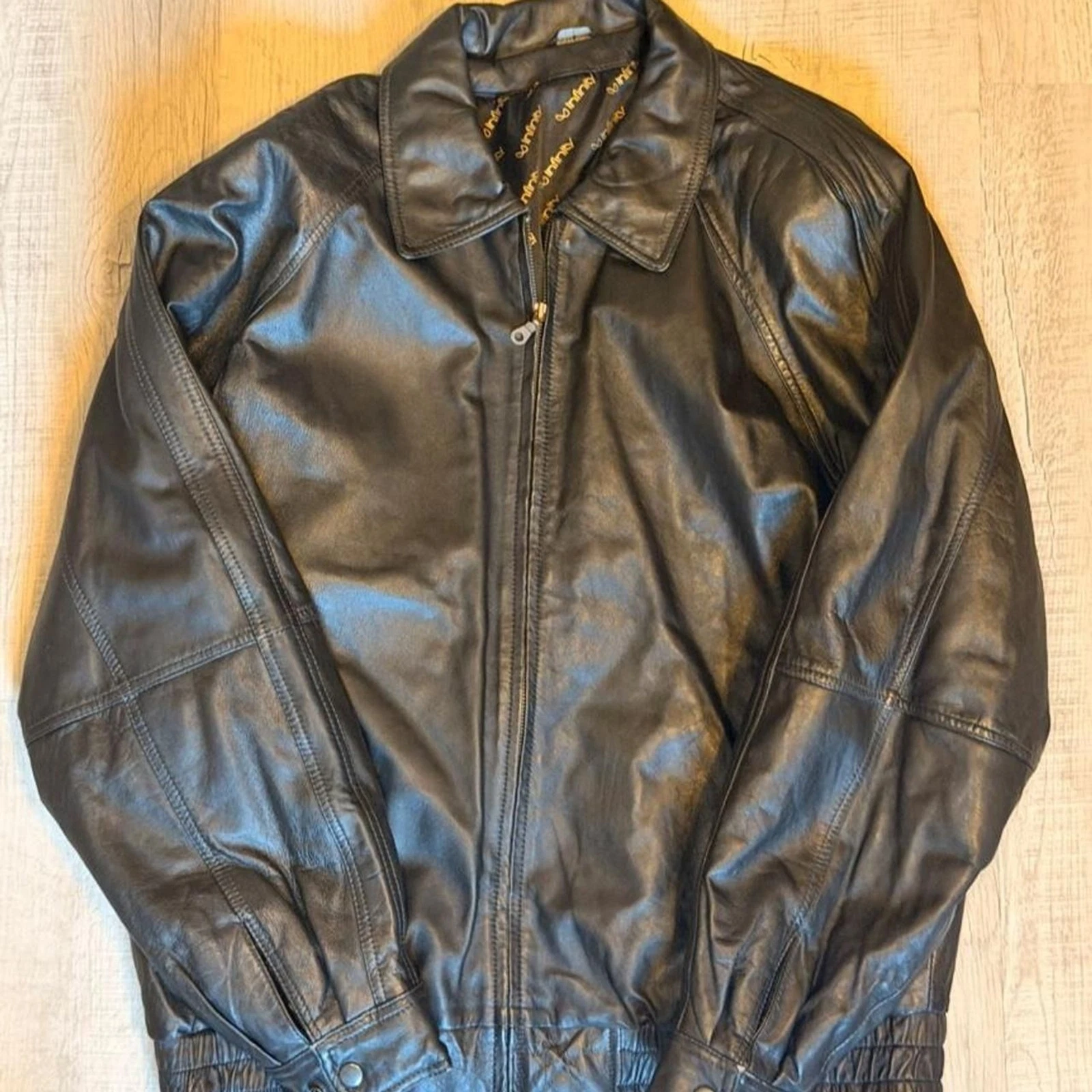 Black Leather Bomber Jacket image 1