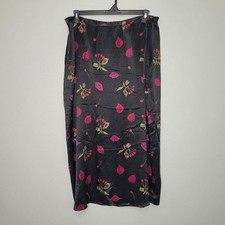 Vintage y2k 90s black 100 silk flower print side zip maxi midi whimsygoth skirt