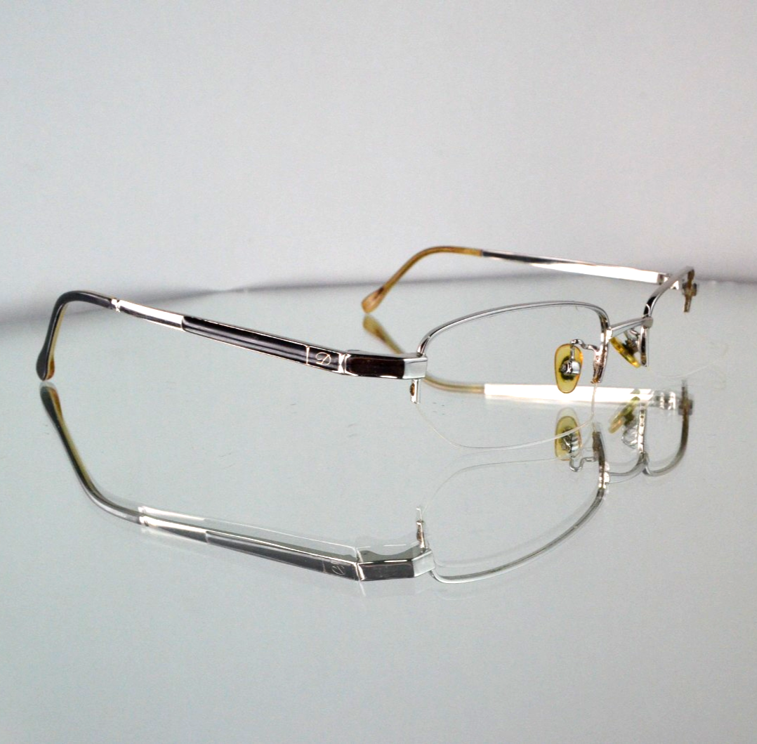 RARE S.T. Dupont Vintage Eyeglass Frames Silver/Black Logo Half