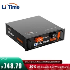 LiTime 48V 100Ah LiFePO4 Deep Cycle 3U Server Rack Battery For Off-grid Solar