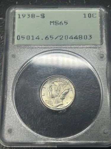 1938 S Mercury Dime PCGS MS65 OGH Old Green Holder Tougher Date In A Rattler