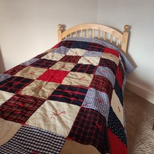 HANDMADE Quilt Patchwork Twin Red Blue Tied Raw Edges Gingham Blanket 90 x 70